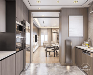 Salon ve mutfak bütünleşmesi - modern iç mimarlık tasarımı Bağdat Caddesi
