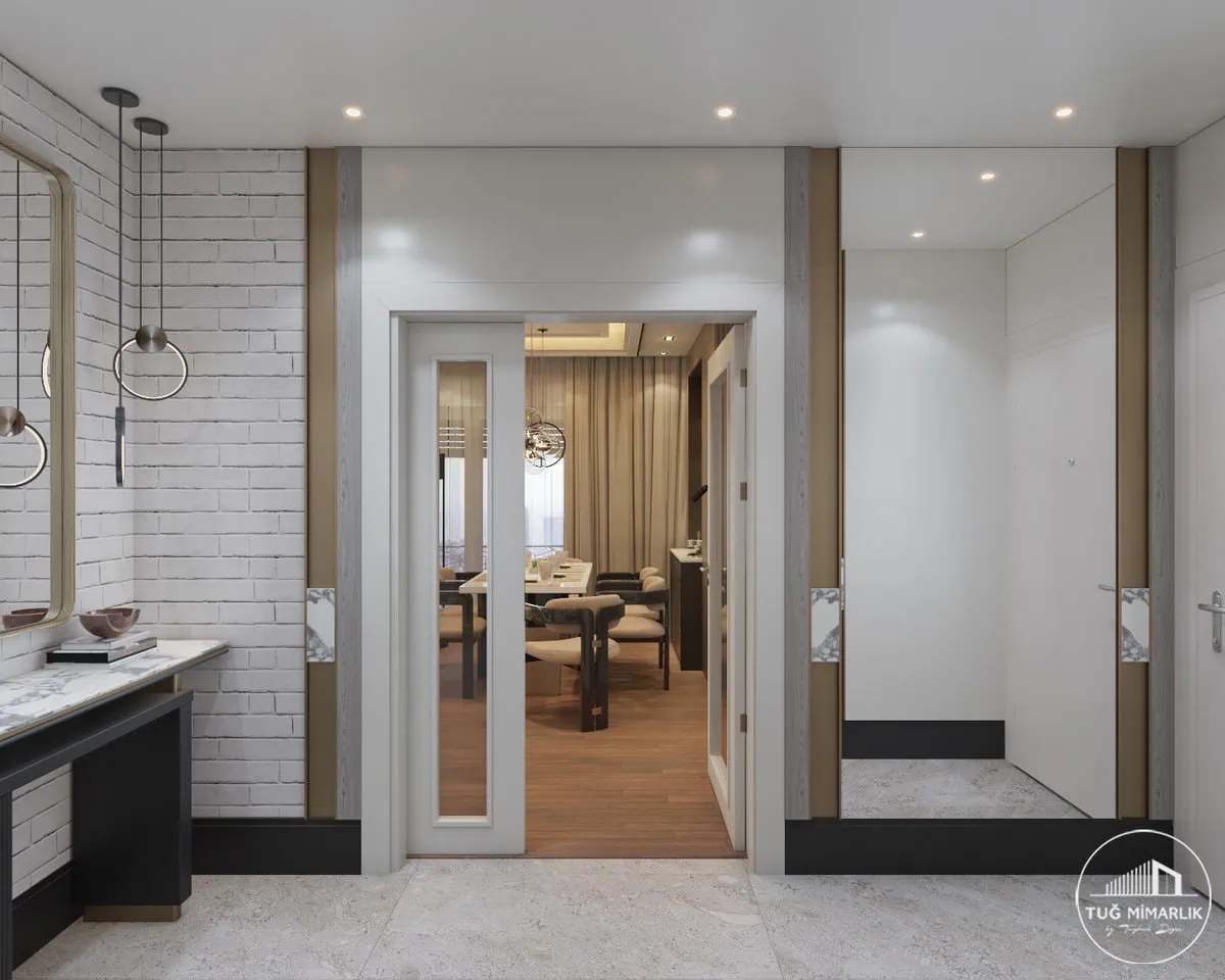 Dresuar ve taş duvar - tuğ mimarlık Dresuarlı antre ve taş duvar – Tuğ Mimarlık