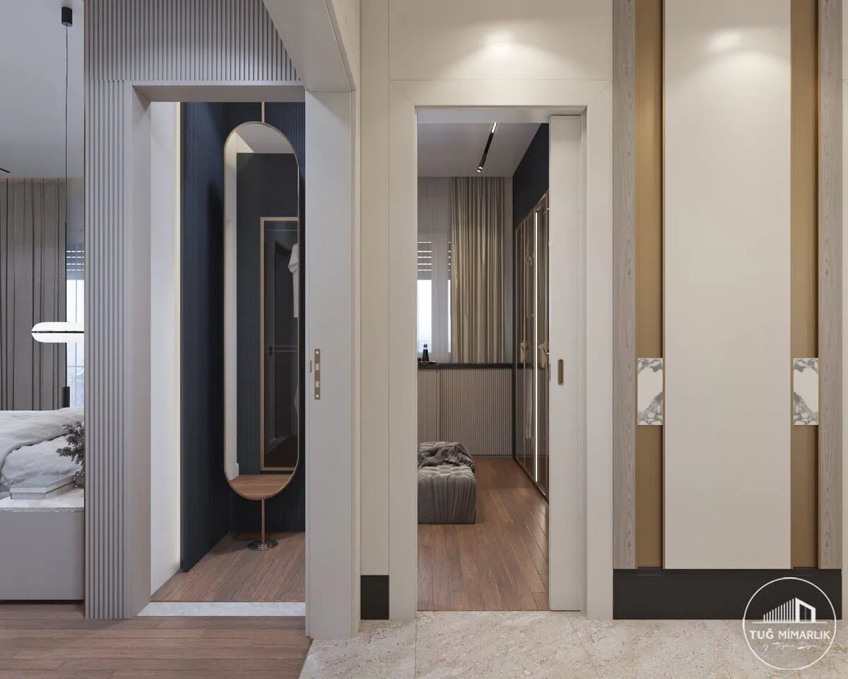 Özel geçişli antre - tuğ mimarlık Antreden yatak ve giyinme odası geçişi – Tuğ Mimarlık
