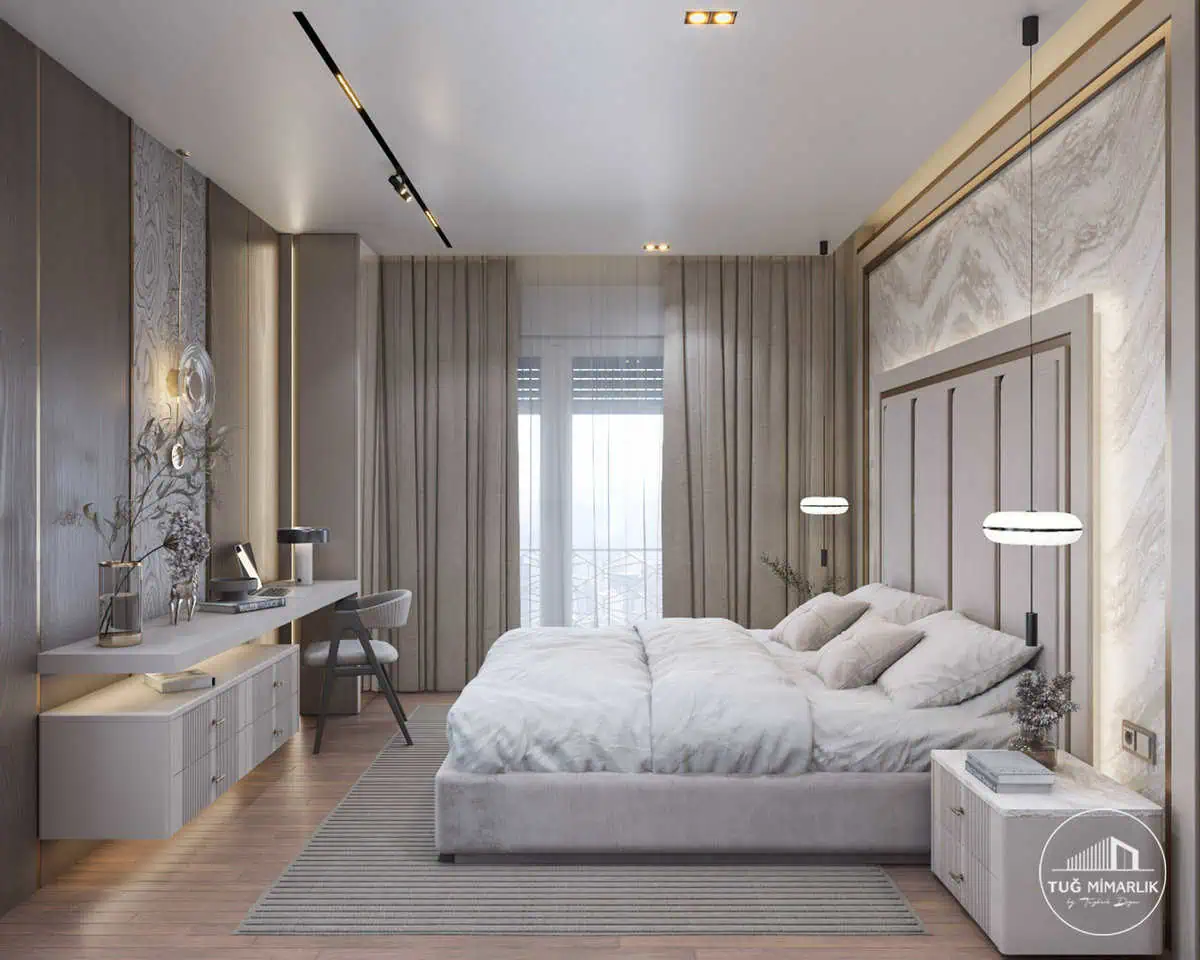 Yatak odası giriş alanı - tuğ mimarlık Bağdat Caddesi yatak odası giriş alanı ve ayna tasarımı – Tuğ Mimarlık