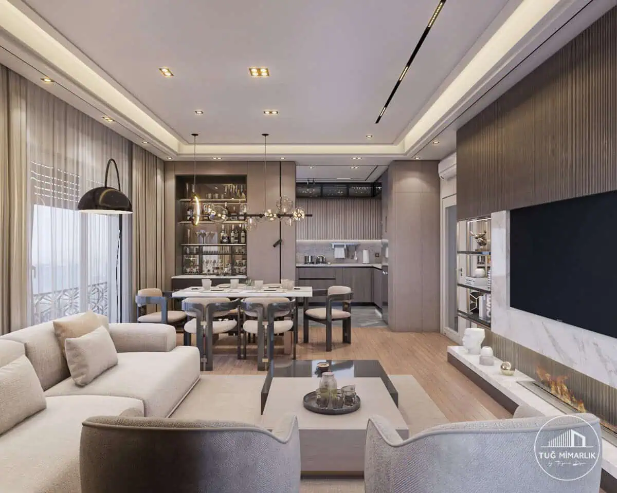 Bağdat caddesi salon genel görünüm - tuğ mimarlık Bağdat Caddesi salon genel görünüm – modern iç mimari tasarım – Tuğ Mimarlık