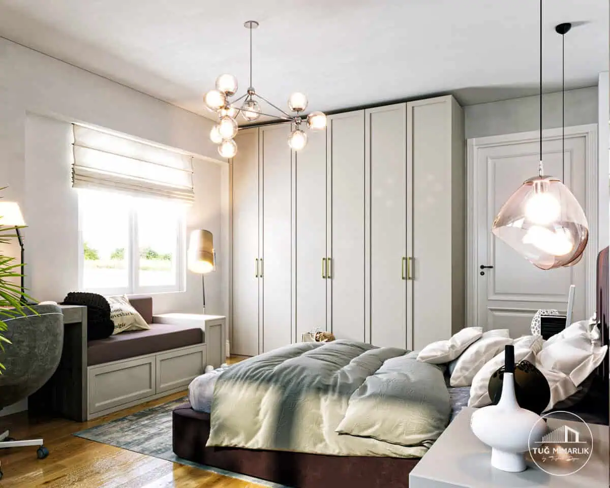 Ömerli park genç kız odası – giysi dolabı ve led aydınlatma - tuğ mimarlık Ömerli Park Villaları genç kız odası giysi dolabı ve LED aydınlatma tasarımı – Tuğ Mimarlık