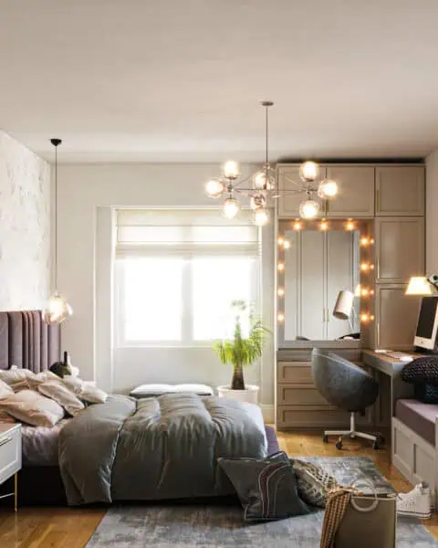 Ömerli park genç kız odası – yatak ve Çalışma alanı detayı - tuğ mimarlık Ömerli Park Villaları genç kız odası yatak ve çalışma alanı tasarımı – Tuğ Mimarlık