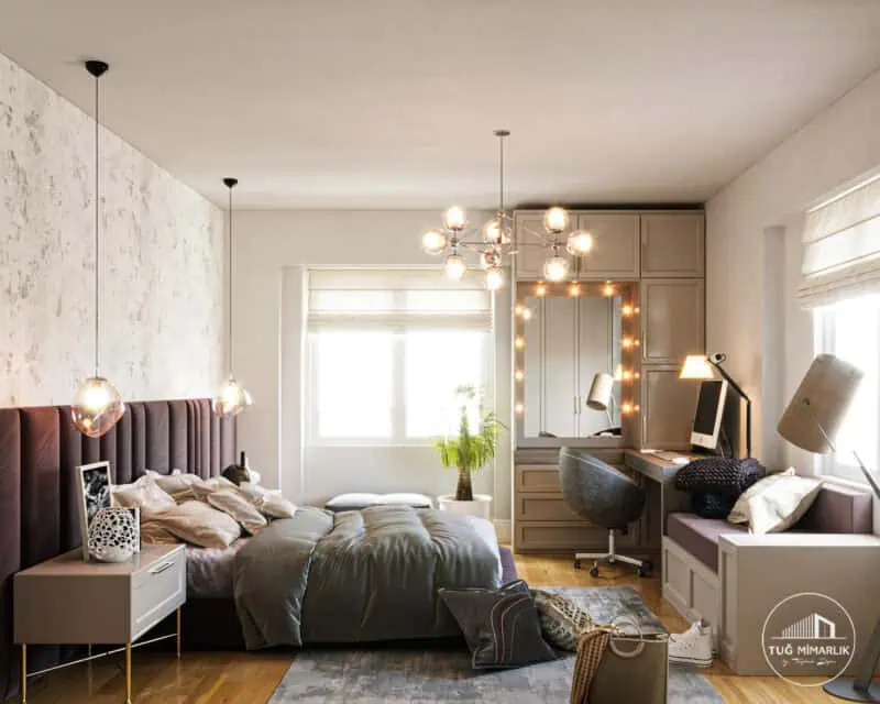 Renkli, enerjik ve ergonomik genç odası tasarımı, yaşa uygun dekorasyon örneği – Tuğ Mimarlık