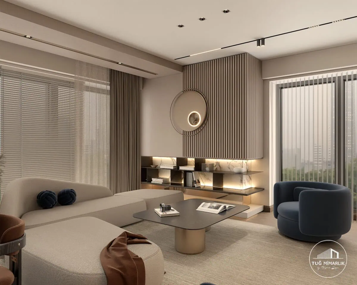 Tuğ Mimarlık iletişim sayfası, modern iç mimari ofis ortamı, ücretsiz keşif ve hızlı randevu bilgileriyle