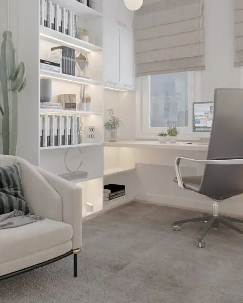 Baytur sitesi Çalışma odası masif kütüphane detayı - tuğ mimarlık Baytur Sitesi çalışma odasında kütüphane ve oturma alanı detayı