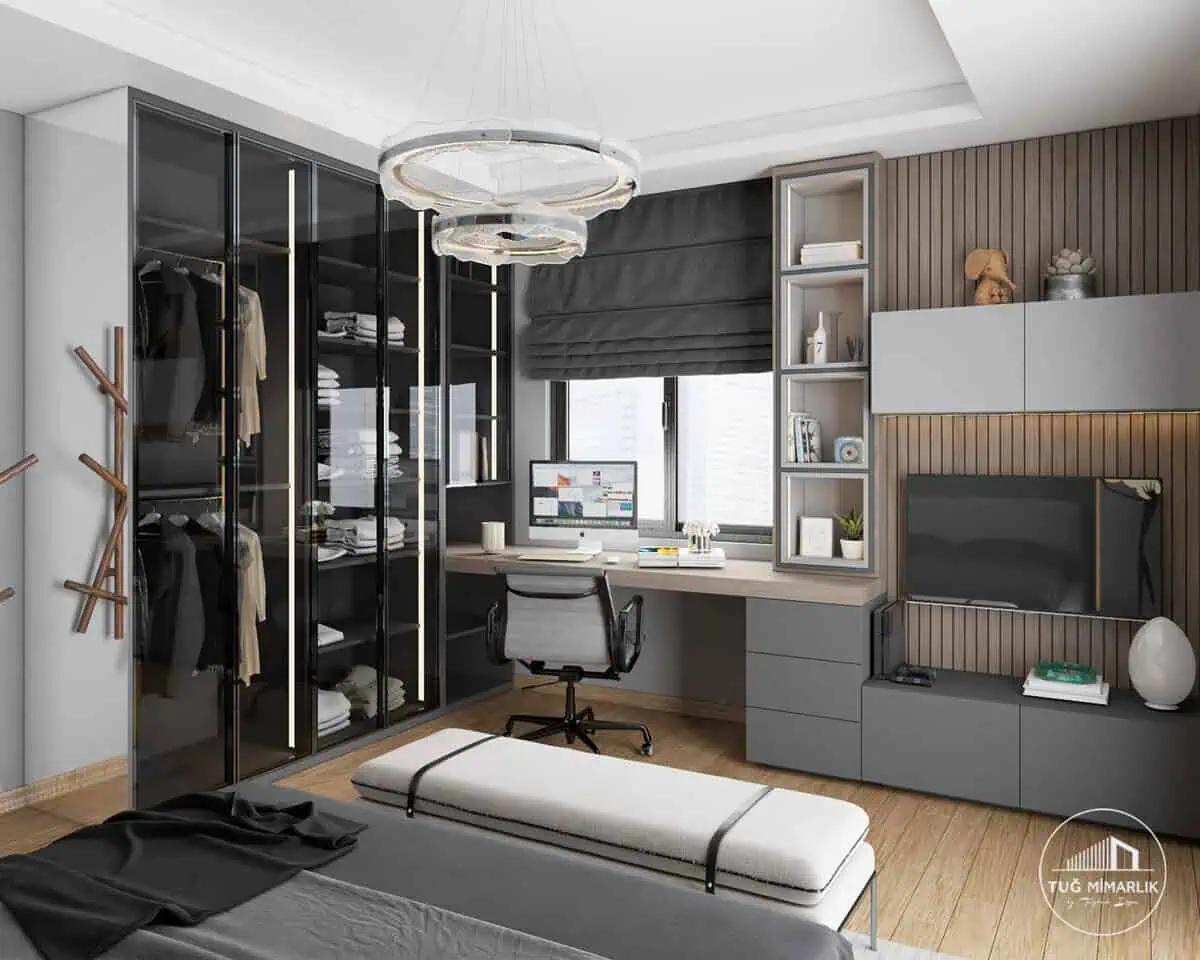 Nurol Konakları genç odası çalışma masası ve cam kapaklı gardırop