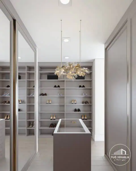 Manzara adalar kartal giyinme odası – aynalı kapak ve ada - tuğ mimarlık Manzara Adalar Kartal giyinme odası tasarımı aynalı kapaklar ve ada çekmeceli çözüm