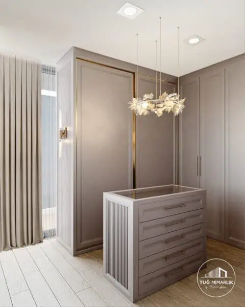 Lake cnc detaylı dolaplar – manzara adalar kartal giyinme odası - tuğ mimarlık Lake CNC detaylı dolap yüzeyleri ve metal akslarla giyinme odası tasarımı Manzara Adalar Kartal