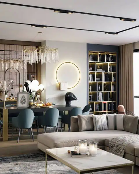 Açık plan salon – yemek ve oturum bütünlüğü - tuğ mimarlık oturma odası iç mimari – açık plan yerleşim, yemek alanı ve salon bütünlüğü