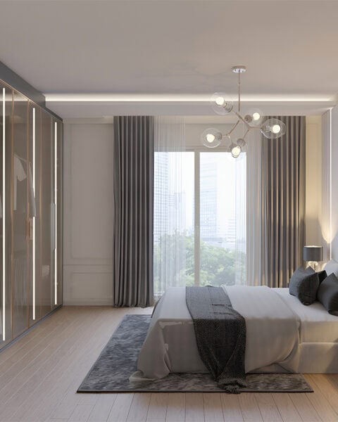 Akasya koru yatak odası – lake giriş dolabı - tuğ mimarlık lake giriş dolabı ve panel duvarlı modern yatak odası iç mimari