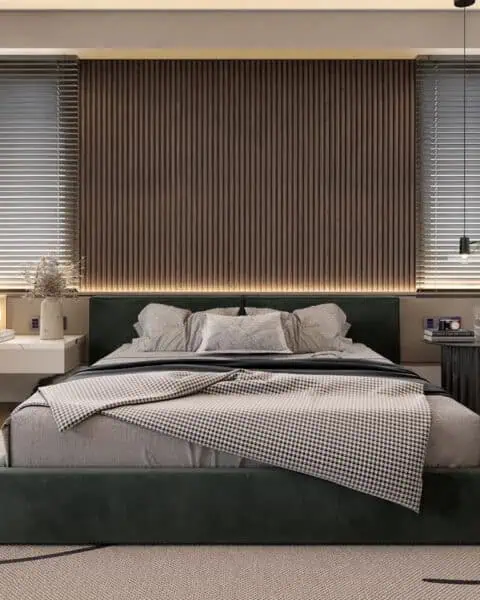 Yatak başında led ve komodin detayı - tuğ mimarlık yatak başında LED ışık ve komodin detayı, Büyükhanlı Residence yatak odası