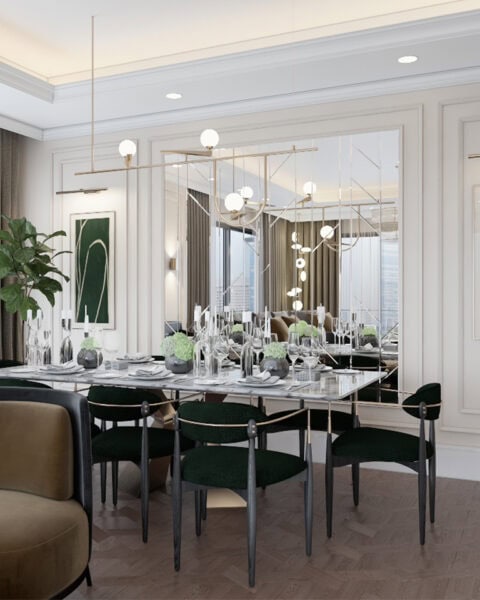 salon yemek alanı geçişi, modern klasik aydınlatma, büyükyalı