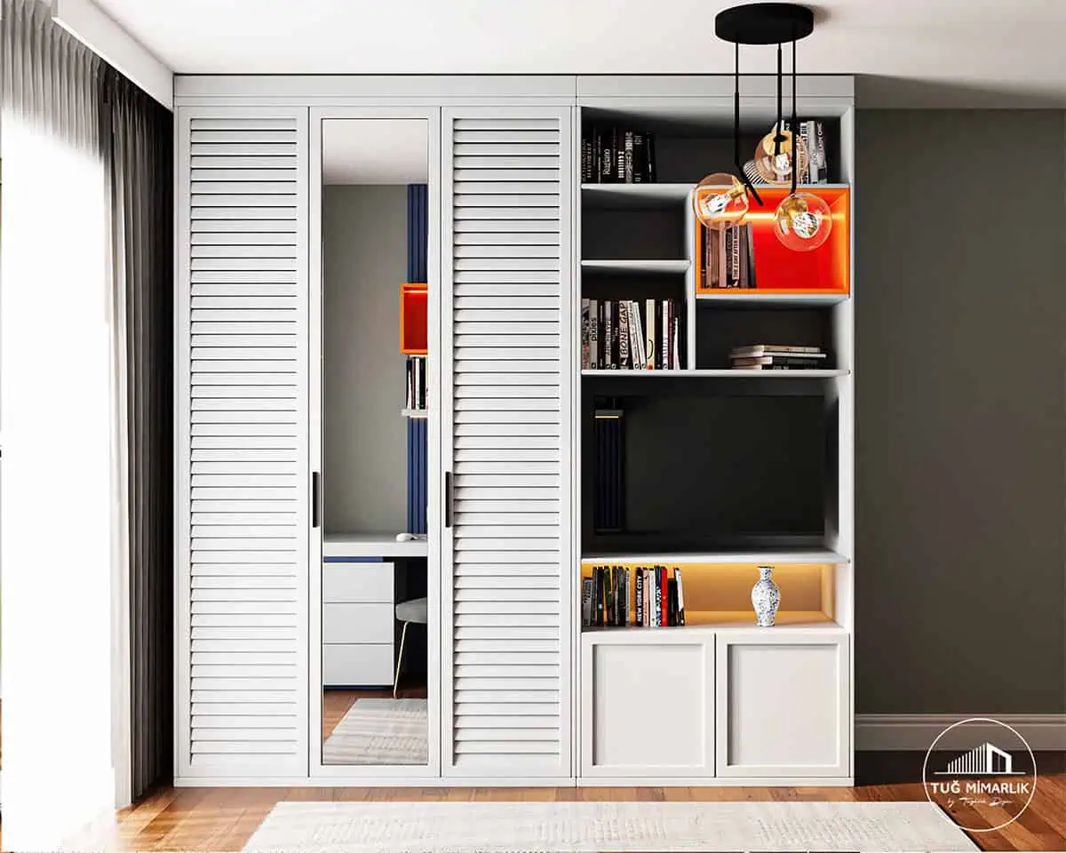 Dilman modern genç odası dolap ve tv Ünitesi - tuğ mimarlık Dilman Modern genç erkek odası dolap, tv ünitesi ve raf sistemi