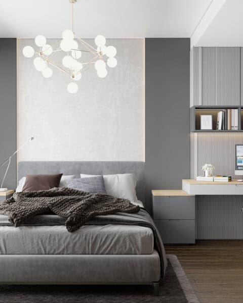 Yedi mavi genç odası – Çalışma alanlı genel görünüm - tuğ mimarlık Zeytinburnu Yedi Mavi genç odası iç mimari tasarımı, çalışma masası ve gömme dolap