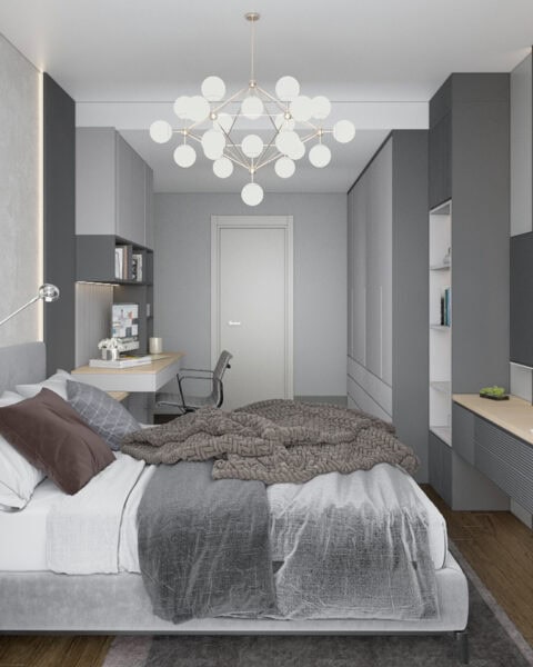 Genç odasında sade yerleşim – yatak ve Çalışma dengesi - tuğ mimarlık genç odası iç mimari tasarımı, yatak alanı ve çalışma masası düzeni