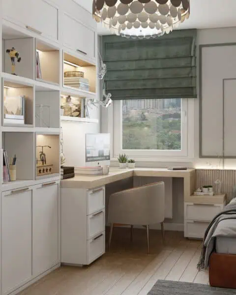 Baytur bostancı genç odası – Çalışma alanı ve yatak birlikteliği - tuğ mimarlık Kadıköy genç odası tasarımı çalışma alanı, yatak ve pencere önü düzeni