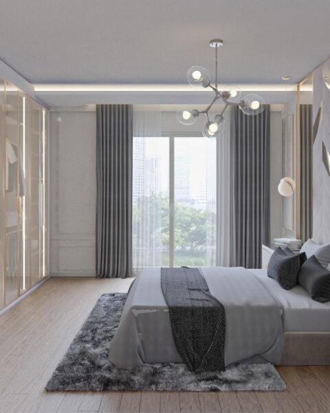 Akasya koru cam gardırop detayı - tuğ mimarlık Akasya Koru yatak odası tasarımı cam gardırop, led ışık ve pirinç kulp