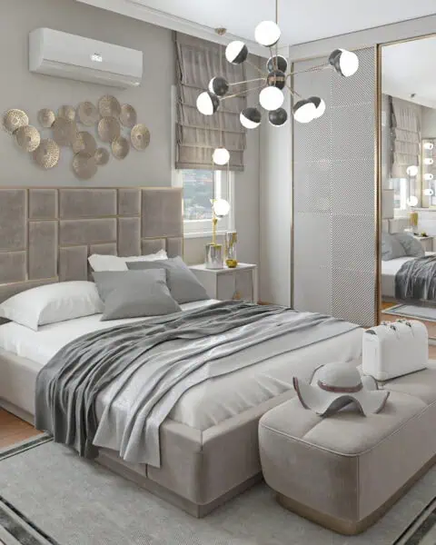 Tuzla Alsera Konakları yatak odası tasarımı; özel üretim gardırop ve yatak başlığı