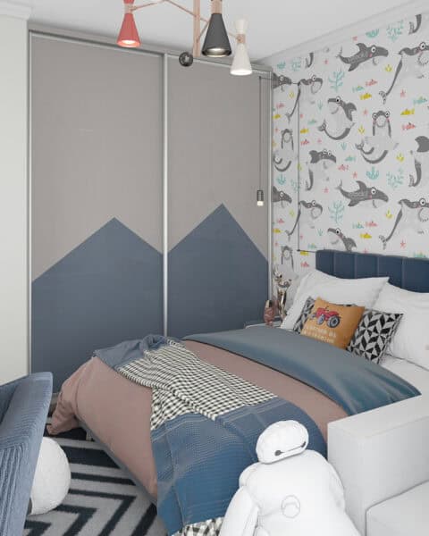 Bahçeşehir genç odası – dolap ve yatak açısı - tuğ mimarlık bahçeşehir genç odası tasarımı sürgülü dolap kapakları ve yatak alanı