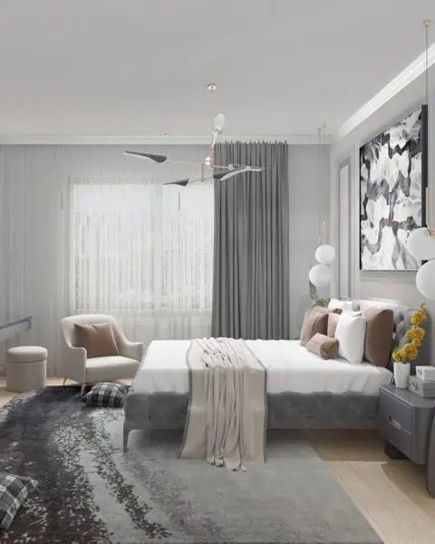 Fenerbahçe yatak odası yatak duvarı - tuğ mimarlık Kadıköy Fenerbahçe yatak odası yatak başı duvar paneli ve aydınlatma