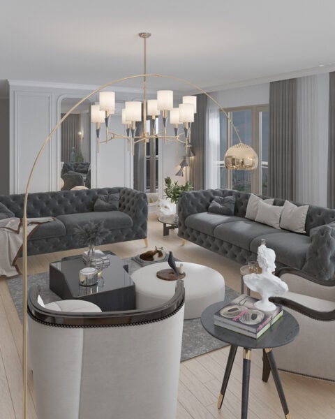 Kadıköy salon oturma alanı - tuğ mimarlık Kadıköy salon tasarımı geniş oturma düzeni cam sehpa ve tablo kompozisyonu