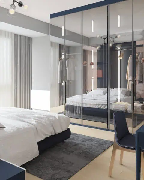 Kartal yatak odası cam kapaklı gardırop ve giyinme alanı - tuğ mimarlık Kartal Manzara Adalar cam kapaklı gardırop giyinme alanı yatak odası tasarımı