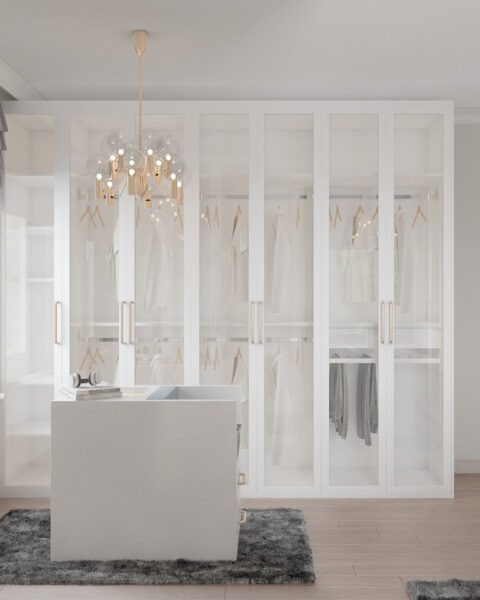 Çekmeköy giyinme odası tasarımı cam kapaklı dolap sistemi