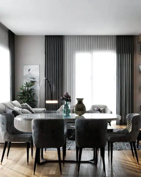 Mesa orman salon – yemek alanı ve oturma düzeni - tuğ mimarlık Beykoz Mesa Orman salon tasarımı, yemek masası ve oturma alanı