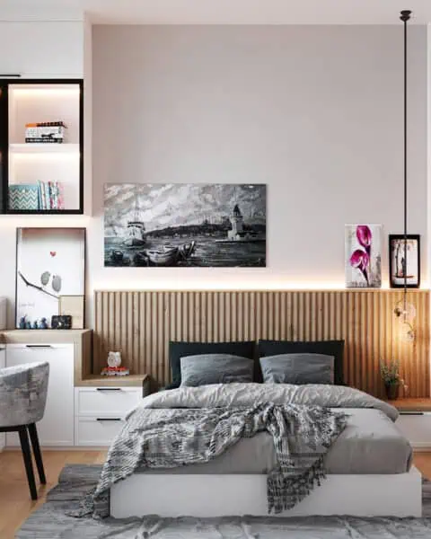 Mesa orman genç odası – Çalışma masalı düzen - tuğ mimarlık Mesa Orman Beykoz genç odası tasarımı çalışma masası ve depolama