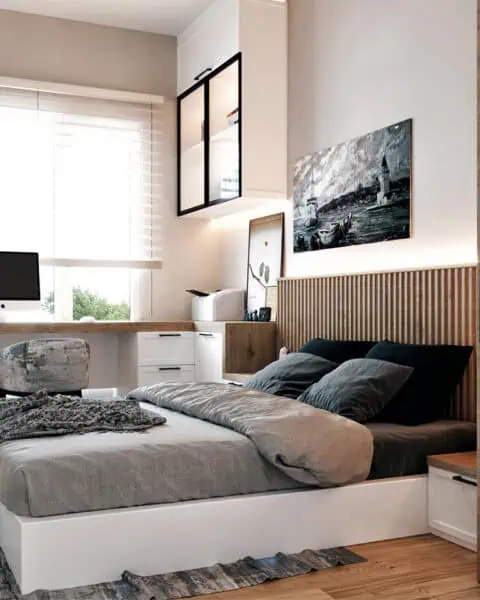 Mesa orman genç odası – yatak ve dolap Çözümü - tuğ mimarlık Beykoz Mesa Orman genç odası tasarımı yatak alanı gömme dolap ve raflar