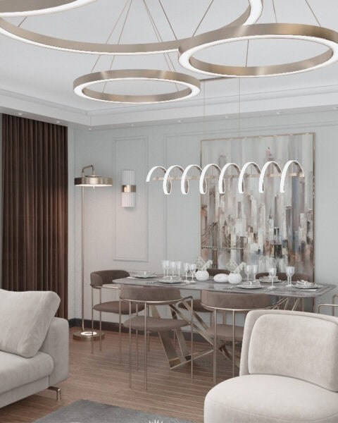 Yemek masası ve duvar panel detayı - tuğ mimarlık Çekmeköy salon tasarımı yemek alanı, duvar paneli ve lineer aydınlatma