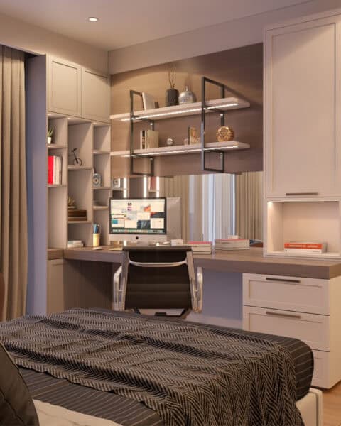 Nidapark İstinye genç odası – cam bölme ve yatak alanı - tuğ mimarlık Sarıyer Nidapark İstinye genç odası tasarımı cam bölme ve yatak alanı