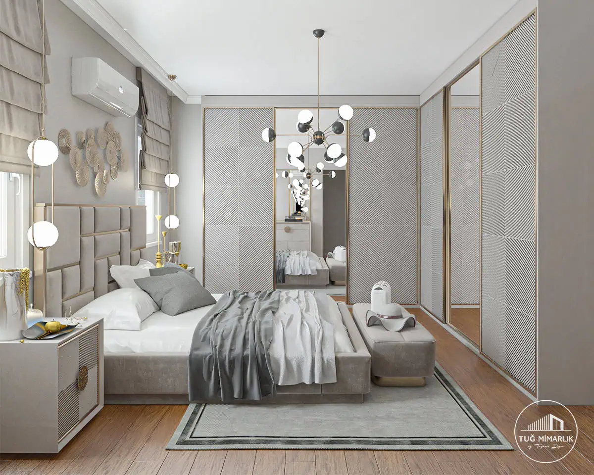 Aynalı sürgü gardırop – tuzla alsera konakları - tuğ mimarlık Tuzla’da aynalı sürgü gardırop kapaklı yatak odası dolap tasarımı