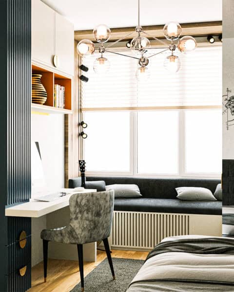 Üsküdar genç odası – pencere Önü oturma ve Çalışma alanı - tuğ mimarlık Üsküdar genç odası tasarımı pencere önü oturma alanı ve çalışma masası