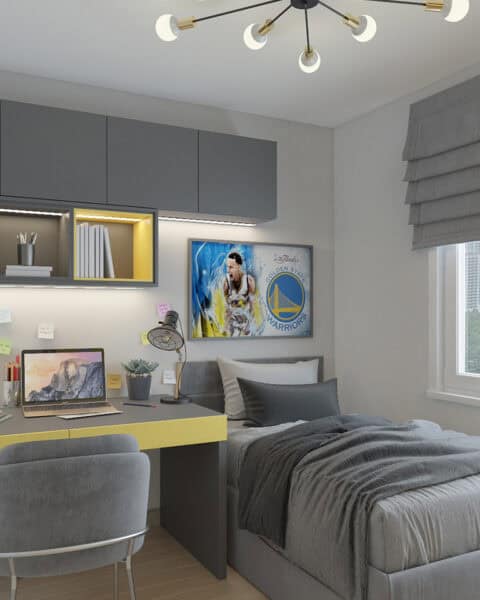 Ataşehir modern genç odasında çalışma masası, yatak ve pencere önü yerleşimi