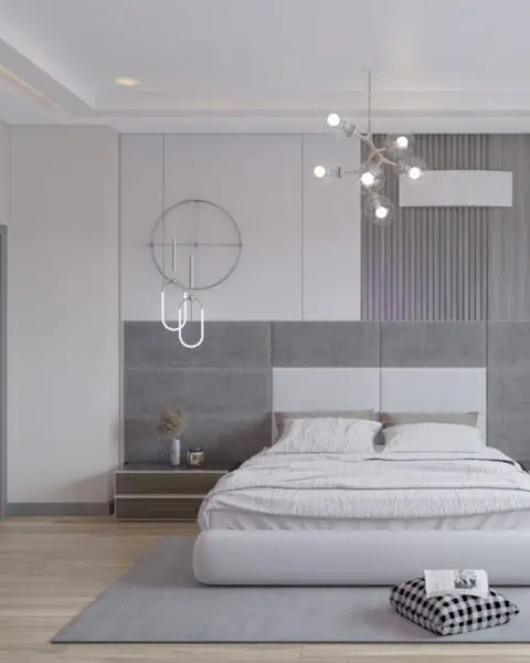 Bahçeşehir yatak odası alternatif başlık duvarı - tuğ mimarlık Bahçeşehir yatak odasında panel yüzeyli alternatif başlık duvarı görünümü