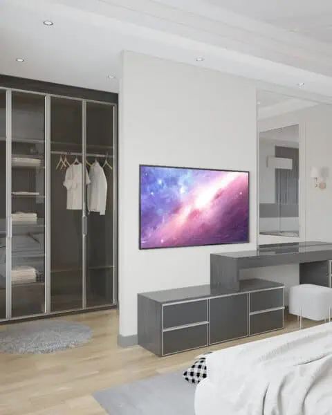 Bahçeşehir yatak odası tv Ünitesi ve dolap bölümü - tuğ mimarlık Bahçeşehir yatak odasında tv ünitesi, makyaj masası ve cam kapaklı dolap bölümü