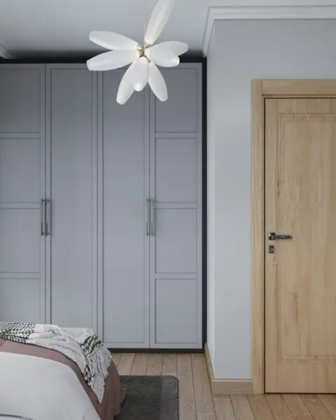 Başakşehir genç odası gardırop detayı - tuğ mimarlık Başakşehir genç odasında gri kapaklı gardırop ve kapı duvarı görünümü