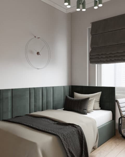 Başakşehir kompakt genç odasında tek kişilik yatak, pencere ve masa cephesi