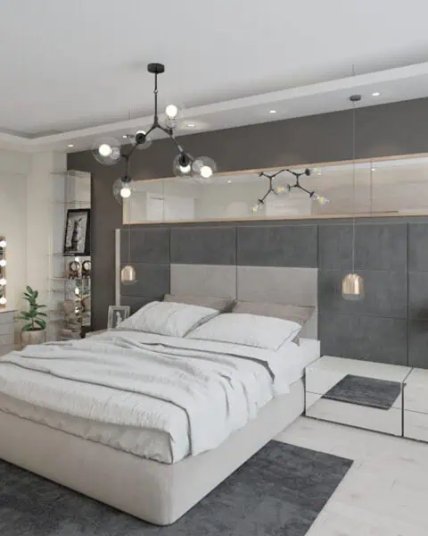 Beylikdüzü makyaj masalı yatak odasında geniş başlık duvarı ve aydınlatmalı makyaj köşesi