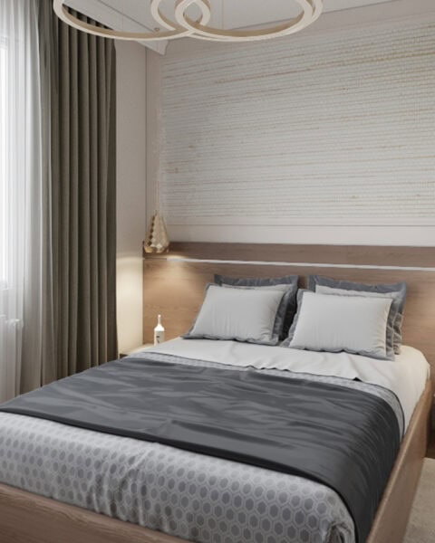 Bostancı yatak odası yatak alanı - tuğ mimarlık Bostancı yatak odası projesinde ahşap yatak çerçevesi, başucu ve pencere tarafı görünümü