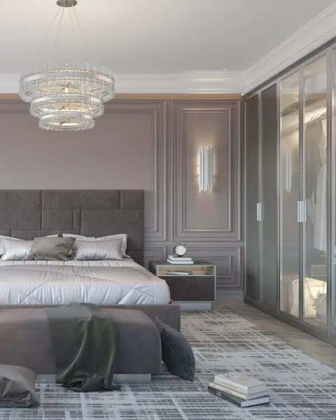 Büyükada yatak odası tasarımında makyaj masası, gardırop ve geniş kullanım alanı genel görünümü