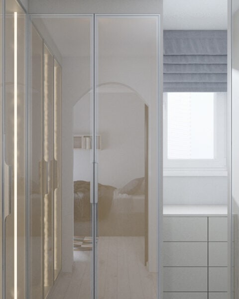 Çengelköy giyinme alanlı genç odası - tuğ mimarlık Çengelköy genç odasında giyinme alanı ve karşılıklı cam kapaklı dolap görünümü