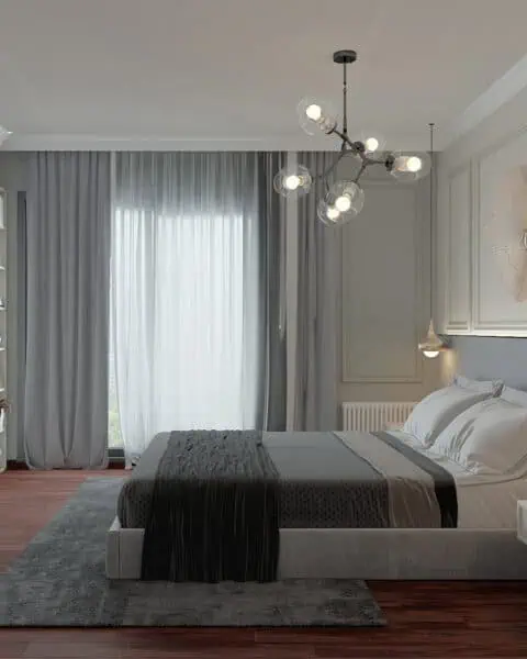 Feneryolu yatak odasında asma komodin ve pencere önü görünümü