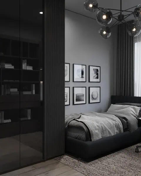 Şaşkınbakkal projesinde antrasit dolap, tek kişilik yatak ve çalışma köşesi bulunan genç odası