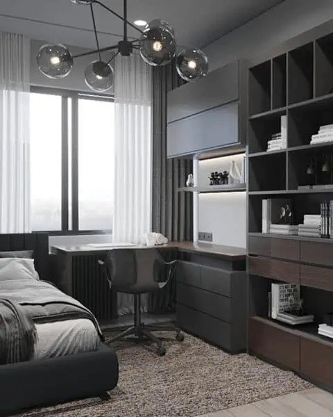 Şaşkınbakkal çalışma köşeli genç odasında tek kişilik yatak, pencere önü masa ve büyük kitaplık