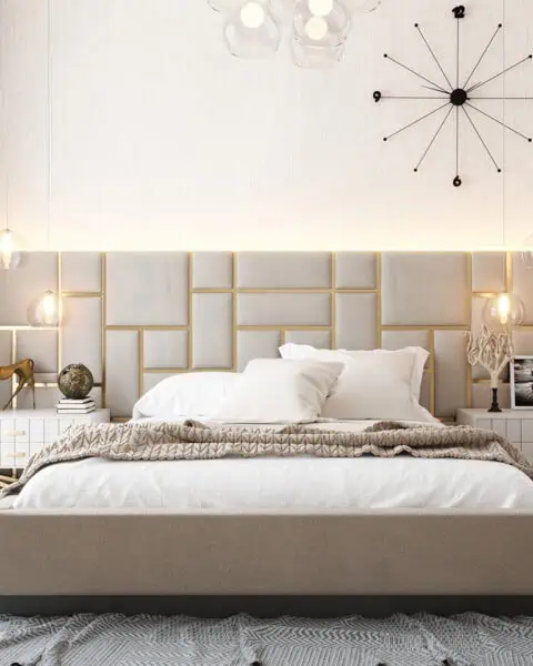 Yamanevler yatak odasında özel başlık duvarı ve cam sarkıt aydınlatmalar