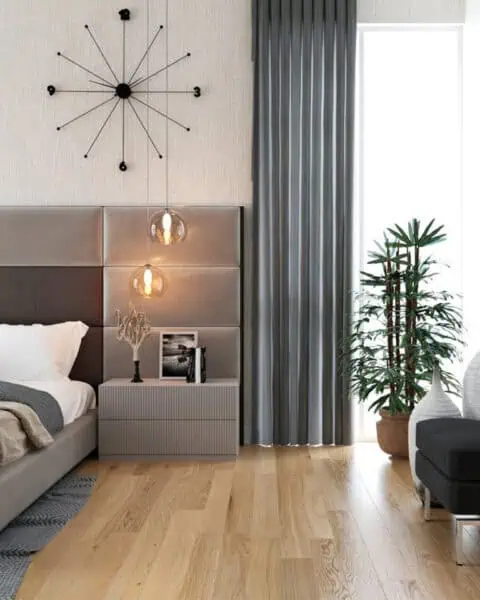 Yamanevler yatak odasında yan görünüm, komodin detayı ve pencere önü oturma alanı